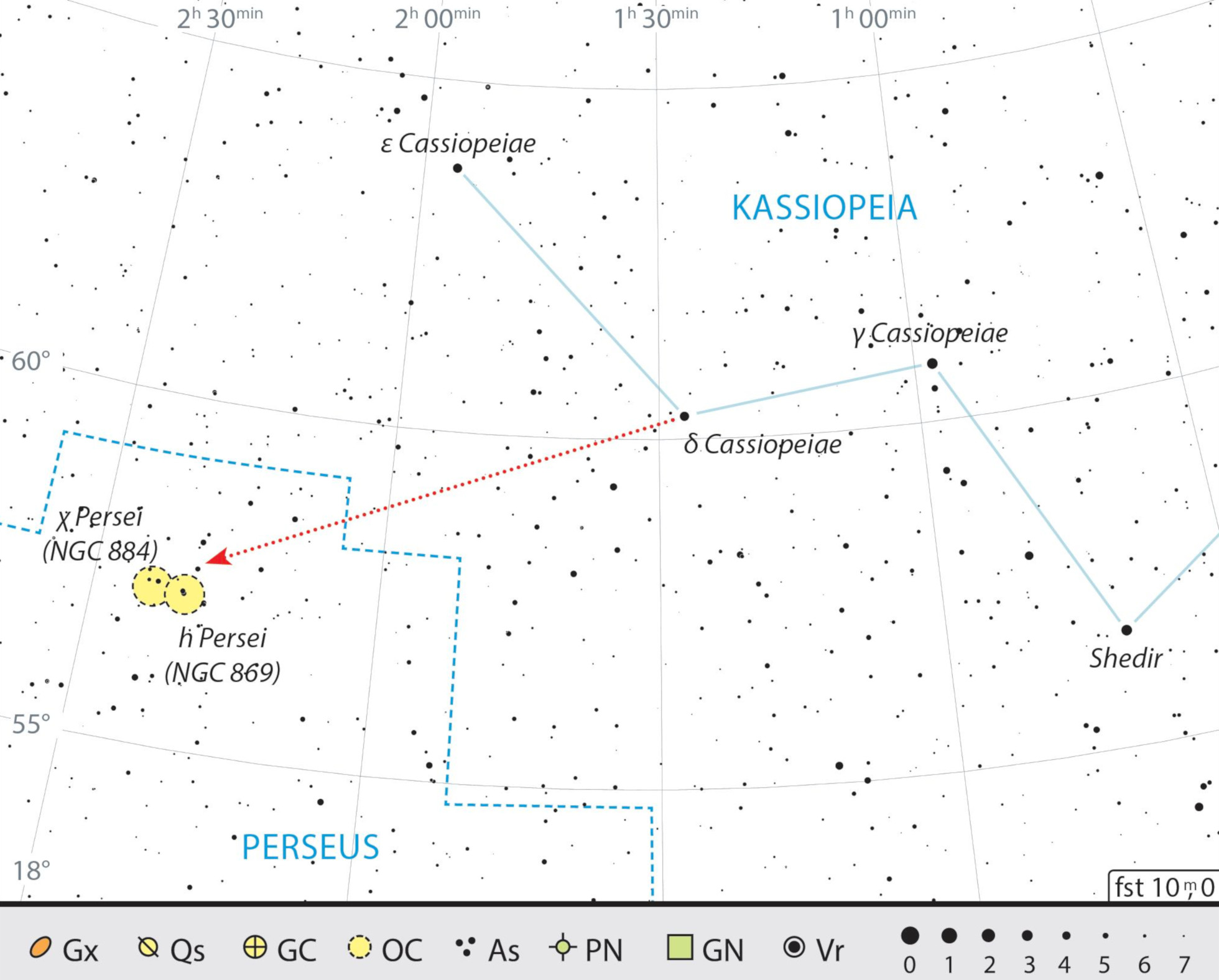 Mapa estelar del doble cúmulo h y χ Persei. J. Scholten