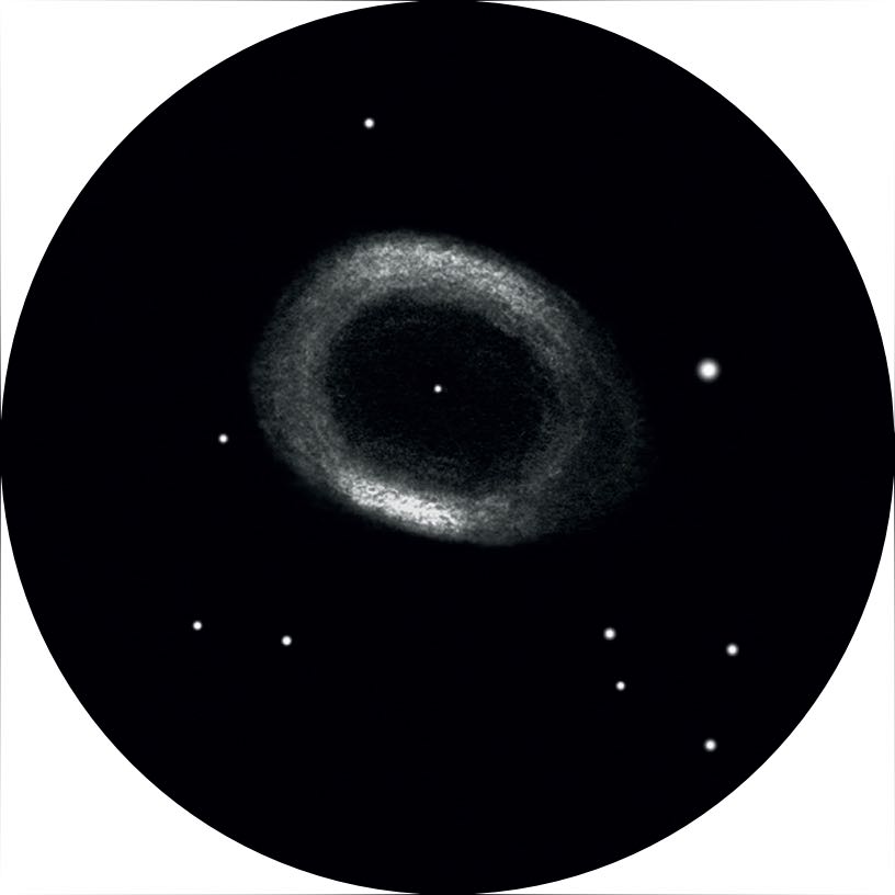 Imagen de la nebulosa del Anillo con un telescopio Dobson de 18" a 300-450 aumentos. Rainer Mannoff