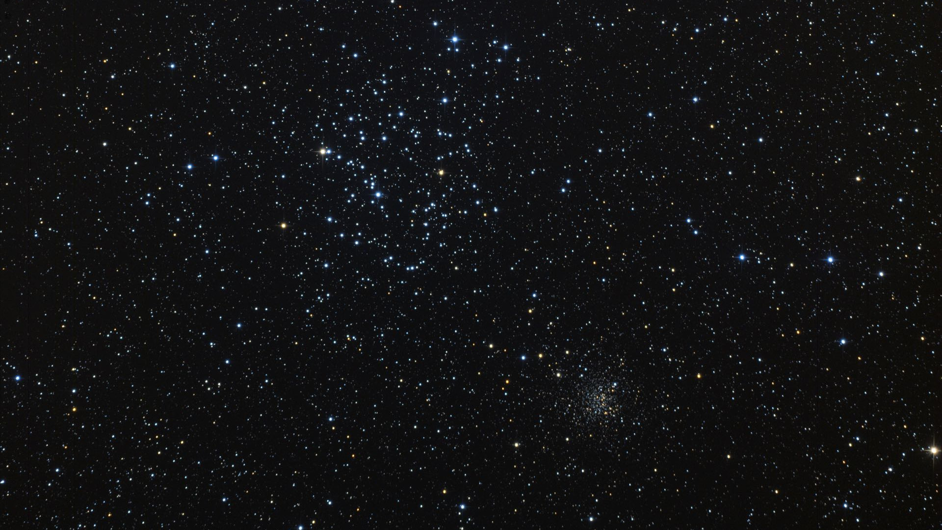 M35 es la parada más destacada en la ruta de observación con binoculares por Géminis. El cúmulo estelar NGC 2158 solo se puede observar con telescopio. Marcus Degenkolbe