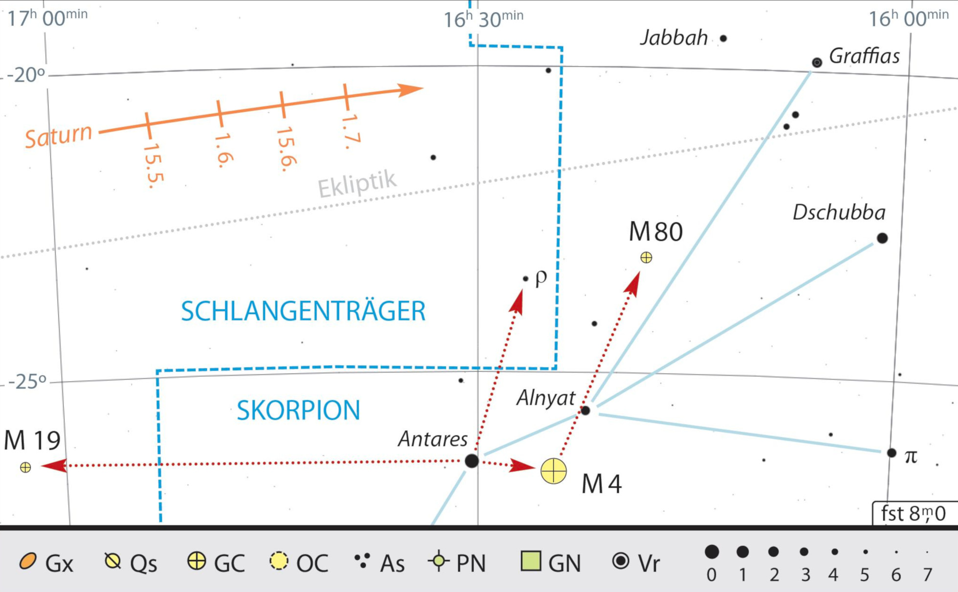 Alrededor de Antares hay muchos objetos interesantes para observar con binoculares. Kai v. Schauroth
