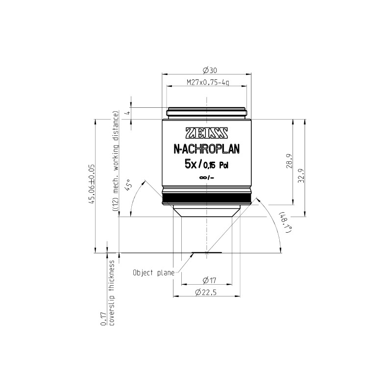 ZEISS objetivo Objektiv N-Achroplan 5x/0,15 Pol wd=12,0mm